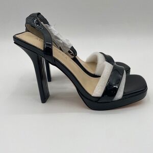 Miraazzurra Black Patent Platform Chunky Heel Open Ankle Strap Womens Size 7.5